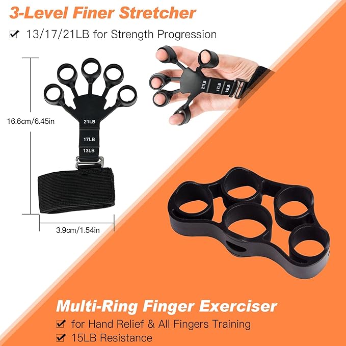CYFIE Grip Strength Trainer Kit, Adjustable Hand Gripper Strengthener, Forearm Strengthener & Finger Exerciser Set with Finger Stretcher, Stress Ball & Grip Ring for Athletes, Rock Climbing & Rehab