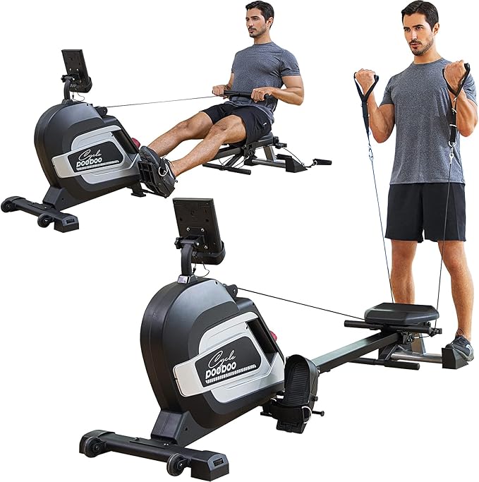 pooboo Rowing Machine for Home, Max 360 LBS Magnetic Rower with APP and LCD Monitor, Tablet Holder, Upgraded Rowing Machines with Comfortable Seat Cushion
