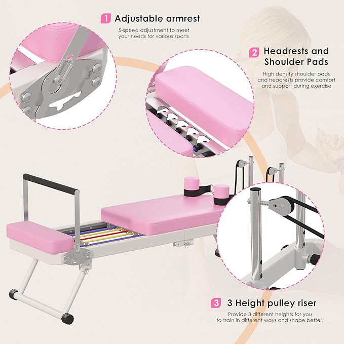 soges Foldable Pilates Reformer Machine for Home Gym, Pilates Workout Equipment for Beginner, Cardio Fitness High Strength Rebounder