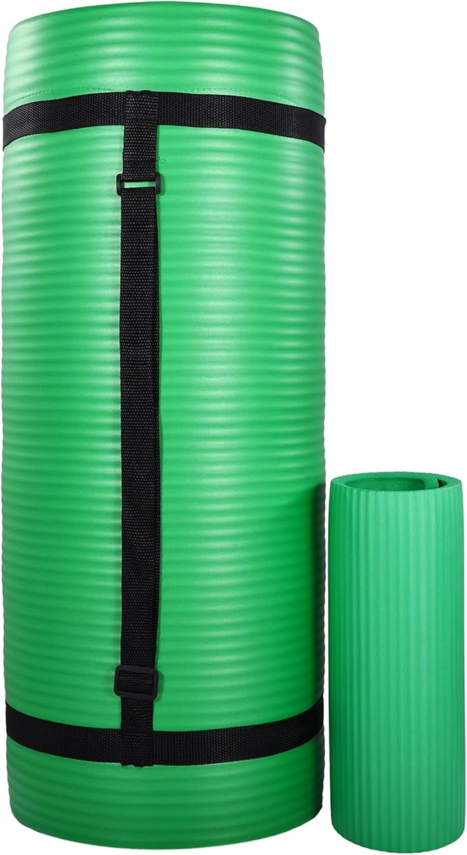 BalanceFrom 71x24 Inches Yoga Mat with Knee Pad and Optional Blocks – Extra 1-Inch Thick Non-Slip Foam with Anti-Tear Surface and Carrying Strap for Home, Studio, or Gym Workouts