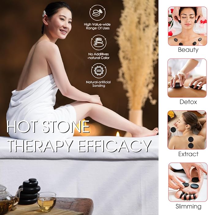Maxdee Massage Stones Essential Hot Stones for Massage, 6 Large Hot Stones Massage Kit Hot Rocks Massage Stones for Professional or Home Spa, Foot Heater, Relaxing, Healing, Pain Relief, 2.75"