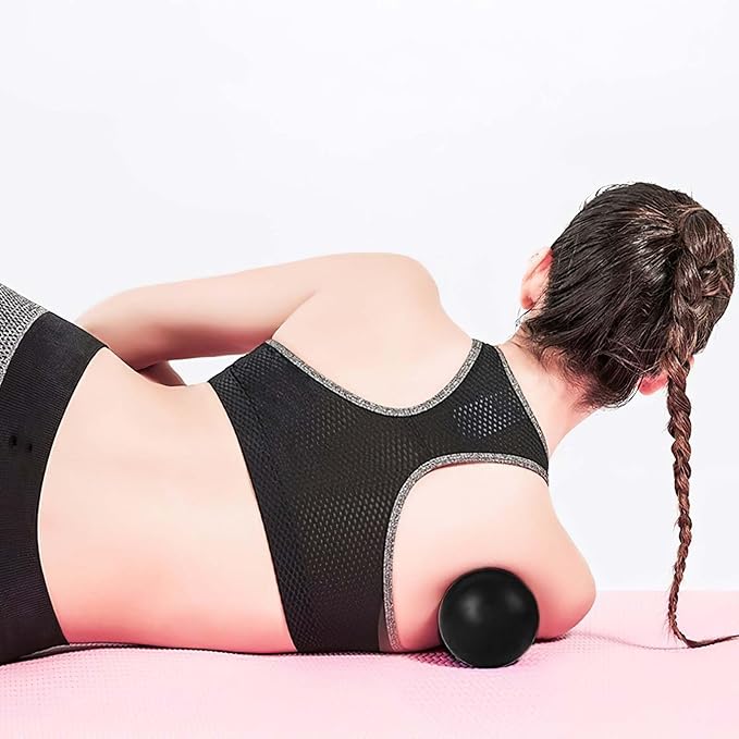 WOVTE Massage Lacrosse Ball for Sore Muscles, Shoulders, Neck, Back, Foot, Body, Deep Tissue, Trigger Point, Muscle Knots, Yoga and Myofascial Release (Black)