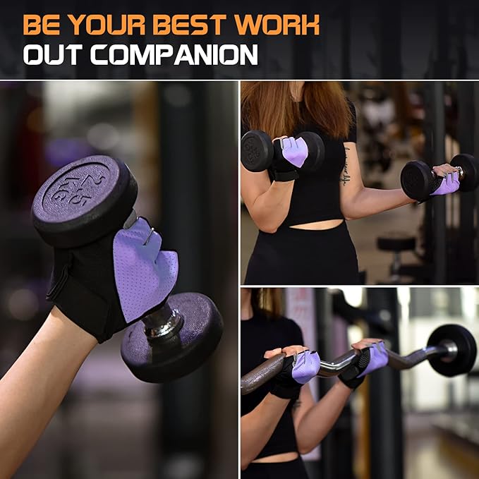 Workout Gloves for Women - Breathable Weight Lifting Gloves with Non-Slip Silicone Padding, Fingerless Gym Gloves for Cycling, Rowing, Pull Ups & Training (4 Sizes)