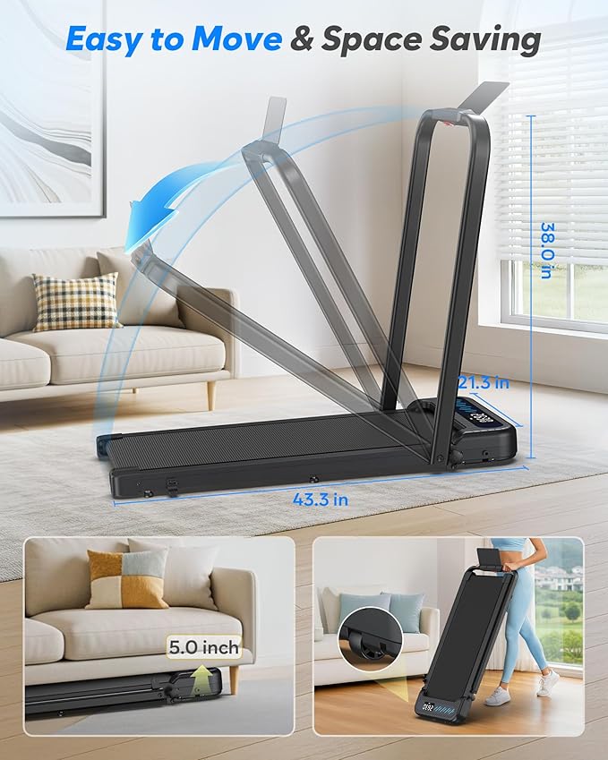 Foldable Treadmill with Incline, Compact Walking Pad Treadmill with Safety Handle Bar, 3.0HP Quiet Under Desk Treadmills for Home/Office, 320 LBS Capacity, APP & Mute Remote Control