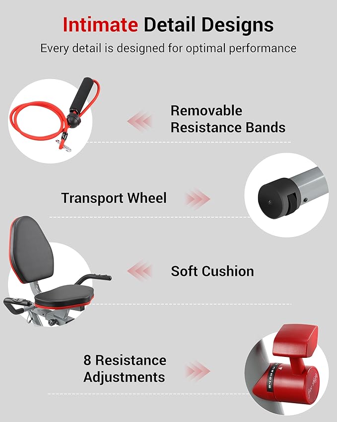 ECHANFIT Recumbent Exercise Bike with Arm Exerciser for Home - Elliptical Recumbent Cross Trainer with Backlit Display, Pulse Sensor, 8-Level Magnetic Resistance, 380LBS Weight Capacity