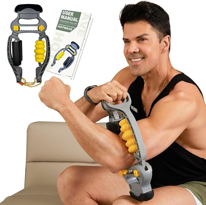HOTWAVE Tennis Elbow Relief Massager for Leg and Arm, Adjustable Foam Roller, Trigger Point Muscle Roller for Calves&Forearm, Wrist Massager, Tennis&Golfers Elbow Pain Release