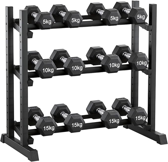 Dumbbell Rack 3-Tier Adjustable Dumbbell Rack Suitable for Dumbbells, Kettlebells, and Other Compact Weights Space-Saving Dumbbell Storage Rack - 1000LBS Capacity