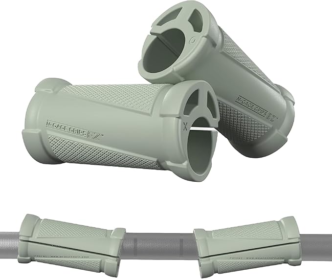 N-Gage Grips – Patented Angled Barbell Thick Grips for Joint Support & Muscle Activation – Ergonomic Bar Attachments for Strength Training - Gym Accessories Manufactured in the USA (1 Pair)