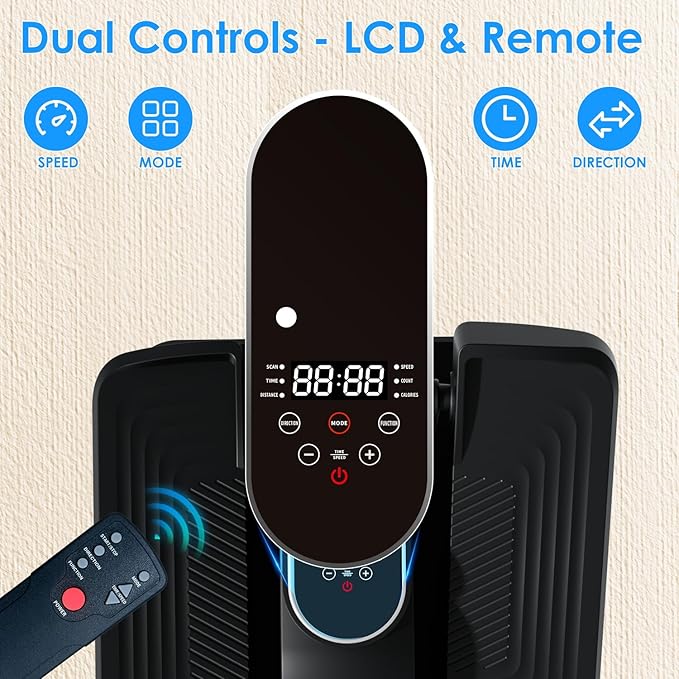 Smart Seated Elliptical Machine with LCD Display, Portable Under Desk Pedal Exerciser with Remote for Home Office Fitness