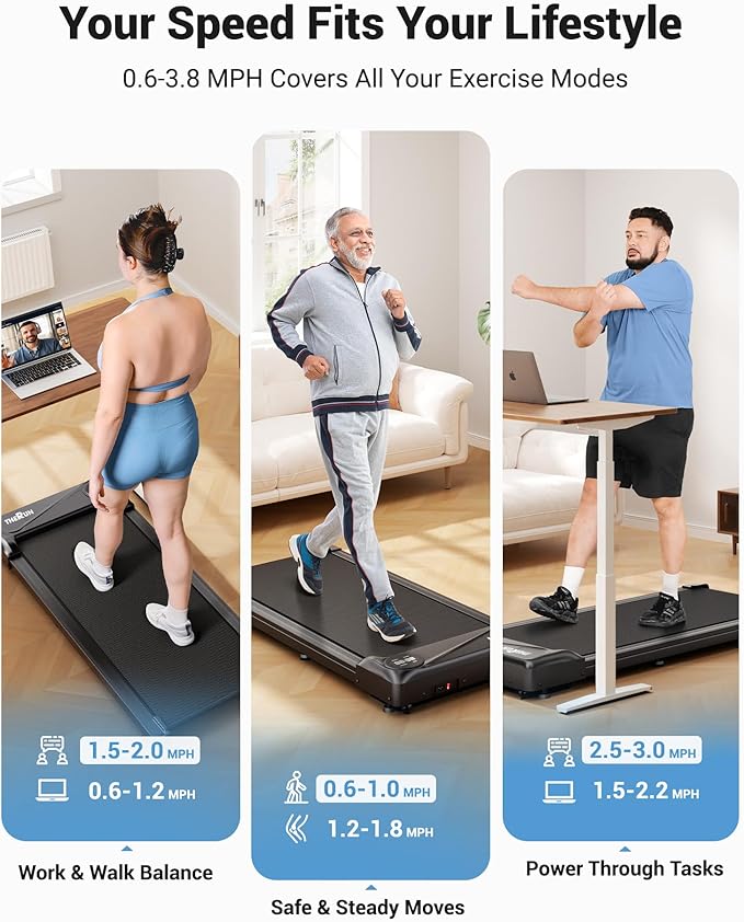 THERUN Walking Pad Treadmill Under Desk, Portable Mini Treadmill for Home/Office, Walking Pad Machine with 2.5HP and 265 lbs Weight Capacity Remote Control LED Display