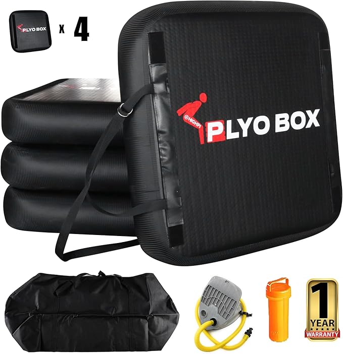 Highpi Inflatable Plyo Box/Plyometric Box Stackable Jump Box Set of Four Training Equipment for Jumping Exercise, Workout, Crossfit 31''x31''x24''