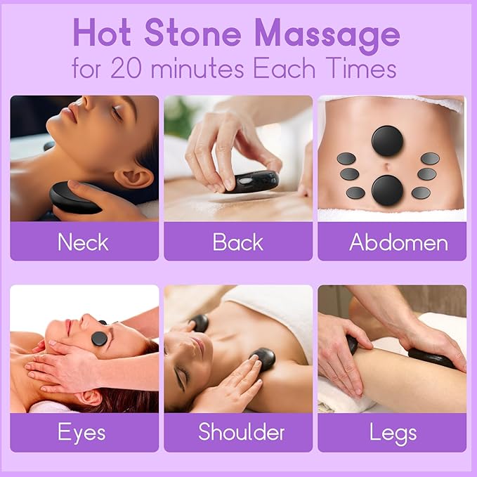 AICNLY 12 Pieces Hot Stone Massage Set-Professional Massage Tool for Spa, Cellulite Massage, Lymphatic Drainage, Relieve Tension and Muscle Pain, Basalt Rocks Premium Set