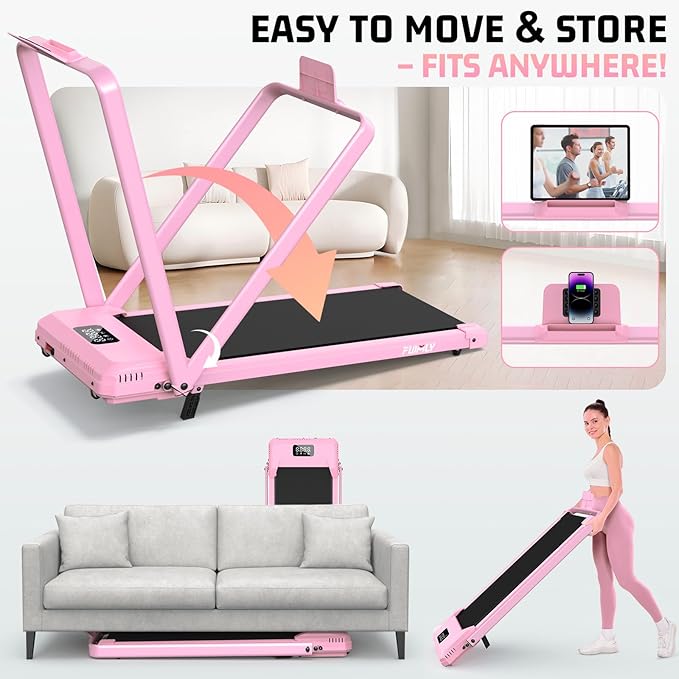 FUNMILY Upgrade Walking Pad Folding Treadmill with 12%/15% & Handle Bar, 3.5HP Foldable Under Desk Compact Treadmills for Home/Office/Gym, 400+lb Capacity, Shock Absorption