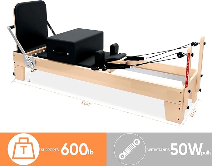Professional Pilates Reformer Machine for Home – Full-Body Workout Reformer with Jumpboard, Box & Foot Straps – Smooth Glide System, Adjustable Resistance, Solid Wood Frame