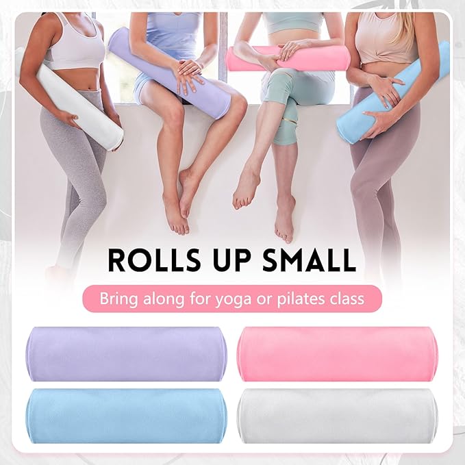 Breling 4 Pack 72" x 24" Hot Yoga Towel Non Slip Microfiber Mat Towel Sweat Absorbent Soft Pilates Mat Essentials for Hot Yoga Pilates Exercise(Purple, Pink, Blue, White)