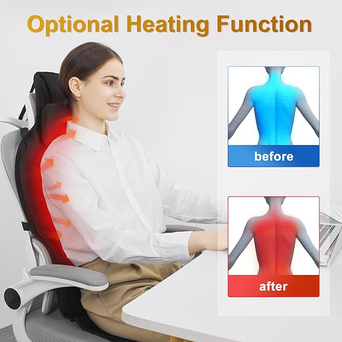 Vibration Back Massager with Heat for Chair, Massage Chair Pad with Waist Cooling & Neck Support, Seat Massager for Seniors, Office Workers, Fatigue & Pain Relief in Office, Home, Ideal Gift
