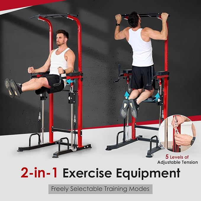 SogesPower Power Tower Dip Station Pull Up Bar for Home Gym Multi-Function Adjustable Height Strength Training Workout Equipment