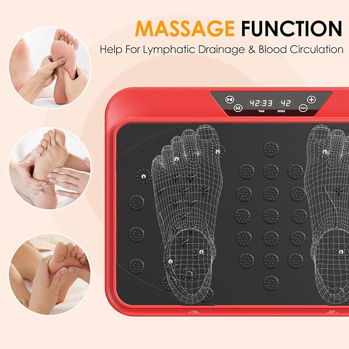 Vibration Plate Exercise Machine, Full Body Workout Vibration Platform with Resistance Bands, Fitness Machine for Weight Loss, Toning & Lymphatic Drainage, Home Gym Equipment,