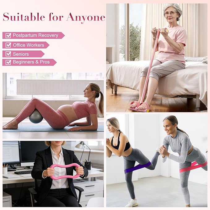 Pilates Kit for Women, 15-Piece Ultimate Pilates Set with Pink Pilates Ring, Ball, Resistance Bands & Essentials - Premium Home Workout Equipment for Full Body Sculpting & Toning, Beginner to Pros