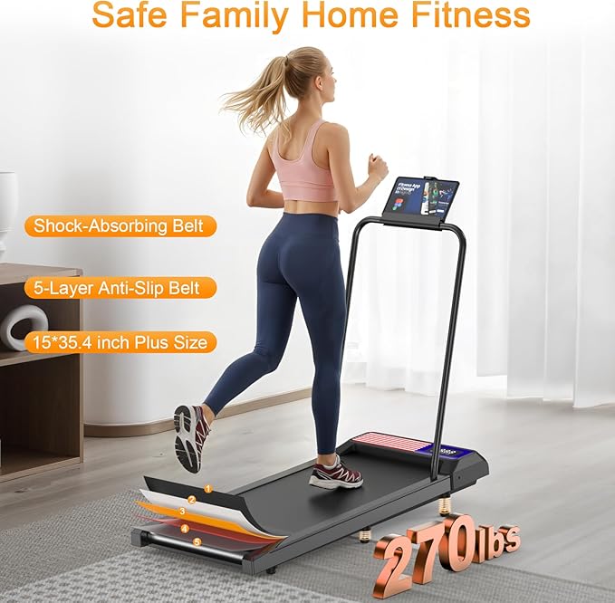 Treadmills for Home Small with 0%-8% Incline and APP Sync, Compact Under Desk Walking Treadmill Pad with Handle Bar Removable, Remote Control and LED Display, 2.5HP