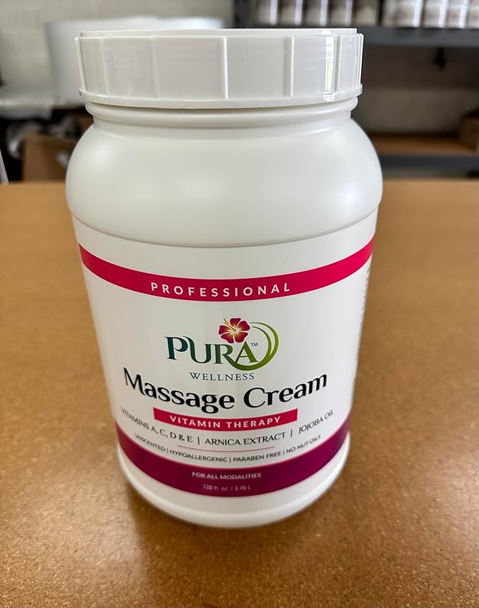 Vitamin Therapy 1 Gallon Massage Cream, Vitamin E, Professional, Massage Therapy, Deep Tissue, Unscented, Hypoallergenic, Natural Ingredients, Skin Hydrating, Moisturizing, Muscle Relief