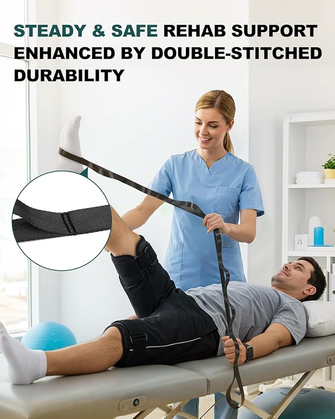 Trideer Stretching Strap for Physical Therapy & Home Rehab, Non-Elastic Yoga Stretch Strap with Loops for Mobility, Yoga & Pilates Stretching