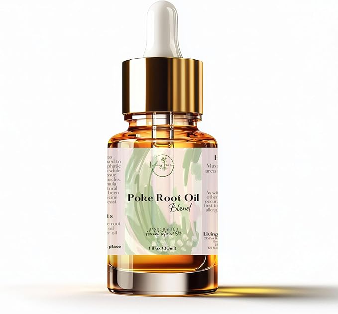 Organic Poke Root Oil with Castor Oil for Lymphatic Support - Cysts, Boils, Fibroids, Swollen Lymph Nodes, Breast & Joint - Handmade in The USA