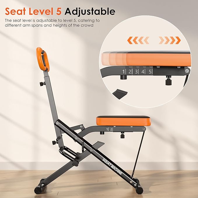 DlandHome Squat Machine, Squat Rowing Machine with Adjustable High-Strength Resistance Band for Home Gym, Foldable Leg Glute Trainer for Full Body 330lbs