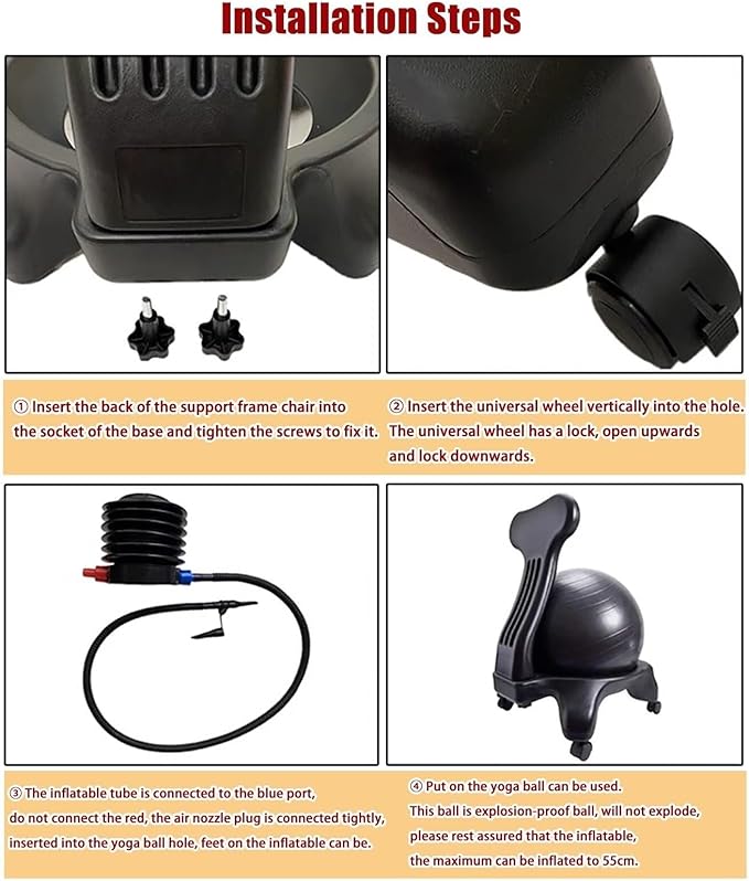 Ergonomic Balance Ball Chair Rolling Stool, Office Desk Exercise Ball Chair with Brakeable Wheels, Realigns Curved Spines and Relieve Back Pain