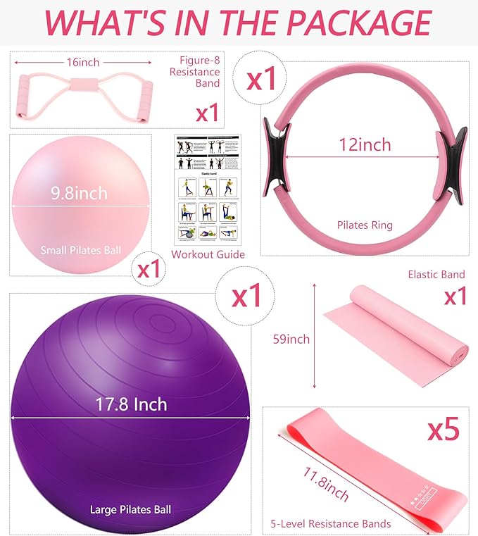 Pilates Ring Ball Set at Home Pilates Equipment Workout Set with Resistance Bands for Beginners Home Workouts Yoga