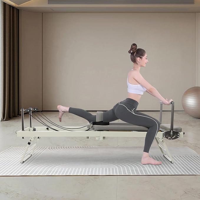 Foldable Pilates Reformer Machine with Adjustable Resistance & 264lbs Capacity, Multifunctional Yoga Fitness Equipment for Home Gym, Studio, Pilates Enthusiasts