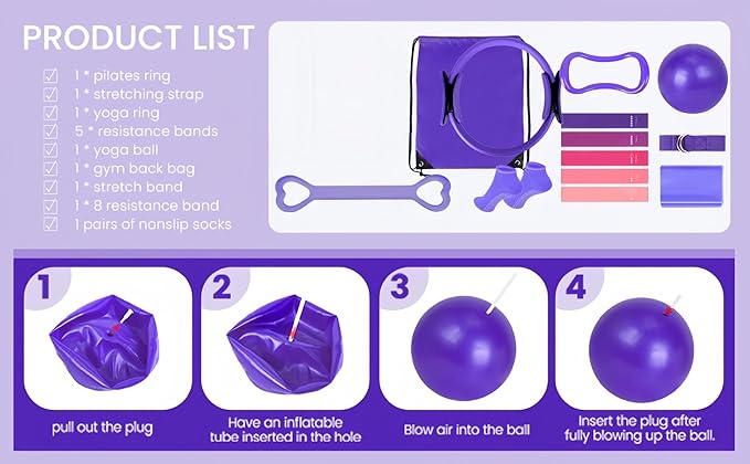 Pilates Essentials Kit for Women- 13-Piece Set Includes Pilates Ring, Yoga Ball, Yoga Bands, Figure of 8 Resistance Band, Fabric Resistance Band, Pilates Socks, and Storage Bag