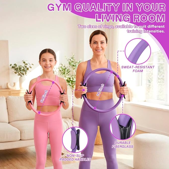 Pilates Ring Ball Equipment Kit - 27Pcs, 12" & 14" Magic Circle Workout Rings, 9.8" Exercise Balls, Workout Cards, Resistance Bands, Women Yoga Essentials Set for Beginners, Home Reformer Accessories