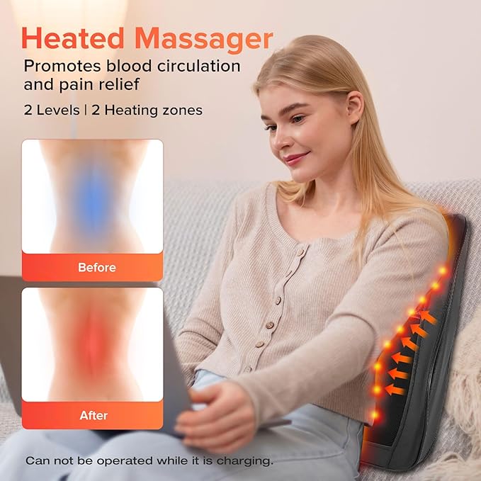 Cordless Neck Massager,Shiatsu Neck and Shoulder Massager, Mothers Day Gifts for Mom Back Massage with Heat Deeper Tissue Kneading Massage Pillow for Back, Home, Office -Fathers Gifts for Men Dad