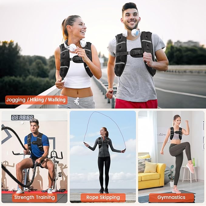 Weighted Vest, 6lb/8lb/10lb/12lb/16lb/20lb/25lb/30lb Weight Vest for Men Women, Body Weight Vests Adjustable with Reflective Stripe for Strength Training, Running, Workout, Jogging, Walking