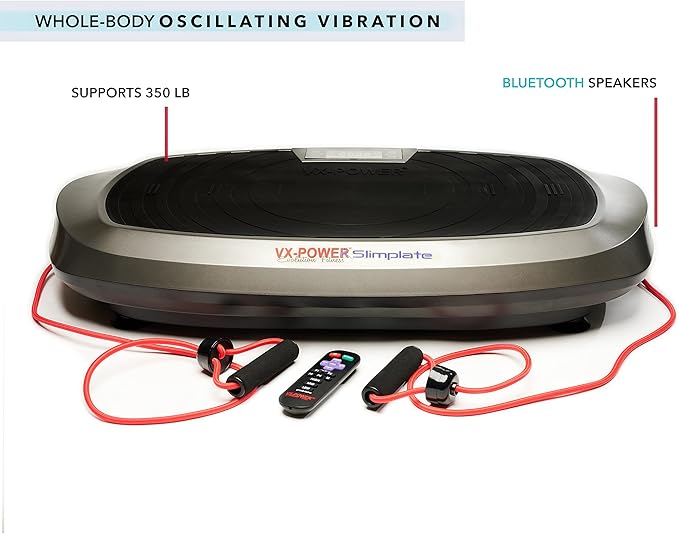 VX-Power Slimplate Galaxy - Vibration Plate Whole Body Vibration Platform Exercise Machine with Resistance Cords for Body Shaping, Cardio, Toning & Wellness, Bluetooth Speakers
