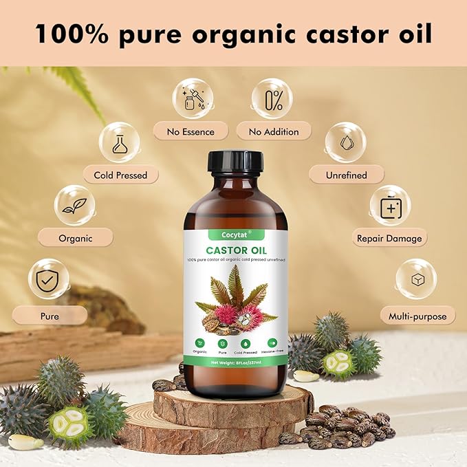 Castor Oil Pack Wrap with 8Fl.Oz Cold Pressed Unrefined Glass Bottle Pure Organic Castor Oil for Stomach Neck and Breast