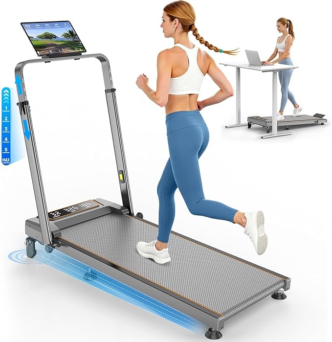 Treadmill Walking Pad with 12% Incline & Height Adjustable Handle Bar, Trisomy 4 in 1 Walking Pad with Handle Bar, 350LBS Foldable Walking Pad Treadmill with Incline for Home, 3.5HP Small Treadmills