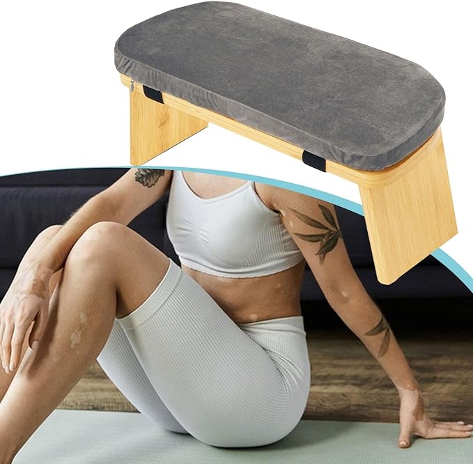 Meditation Bench, Kneeling Stool Chair with Soft Cushion for Extended Practice Folding Wood Prayer Bench, Prayer Stool, Gray