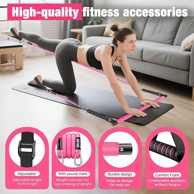 Pilates Bar Kit with Resistance Bands,Pilates Bar with Stackable Bands Workout Equipment for Legs,Hip,Waist and Arm,Exercise Fitness Equipment for Women & Men Home Gym Yoga Pilates