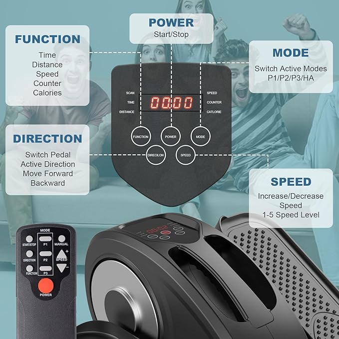 Under Desk Elliptical Machine, Portable Elliptical Ellipse Leg Exerciser for Seniors Quiet Electric Foot Pedal Exerciser for Home with Remote Control