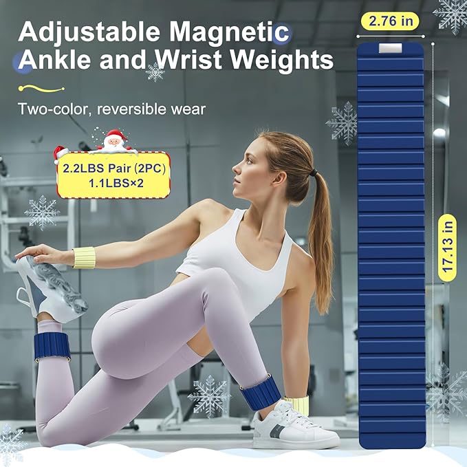 2025 Upgraded Magnetic Ankle Weights for Women, Wrist Weights,Silicone (Waterproof), Non-Slip, Easy Wear, Adjustable (Men & Women), Ideal for Jogging/Yoga/Pilates & More, Great Gift.（2 Pack）