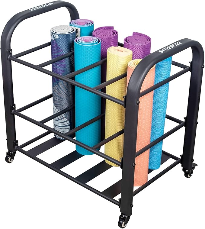 Synergee Yoga Mat Storage Rack – Storage Cart for Yoga Mats, Foam Rollers & Mobility Equipment. Perfect for Yoga Studio or Commercial Gym.