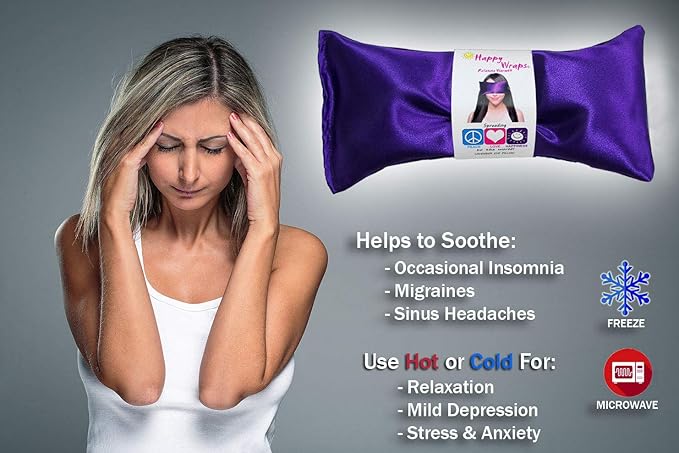 Lavender Eye Pillow - Hot Cold Weighted Eye Pillows for Relaxation, Sleep, Stress, Migraine Relief, Yoga - Aromatherapy Gifts for Women, Birthday, Teachers, Made in USA by Happy Wraps - Sapphire