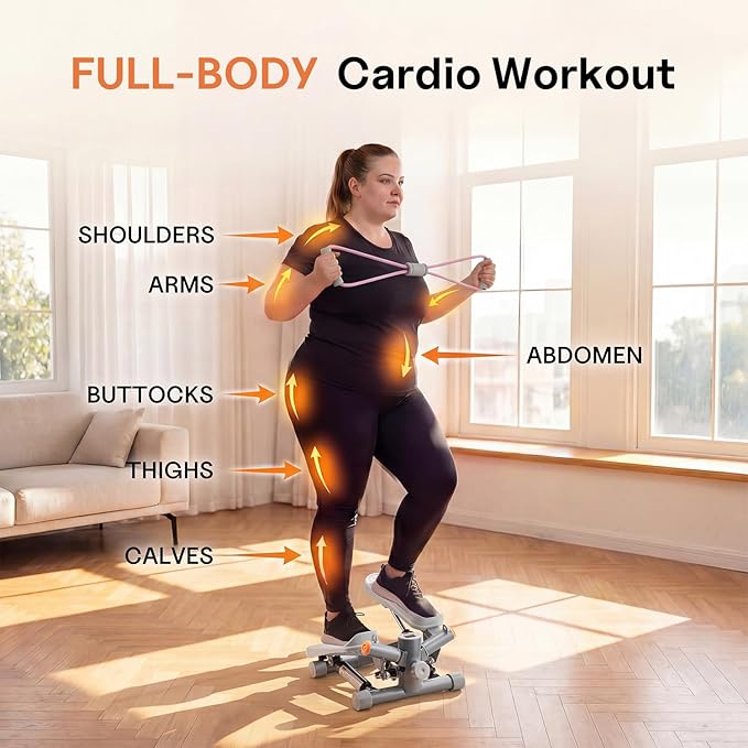 Steppers for Exercise,Stair Stepper Twist Mini Stepper with Resistance Bands, Portable Cardio Equipment 330LBS Weight Capacity for Body Shaping