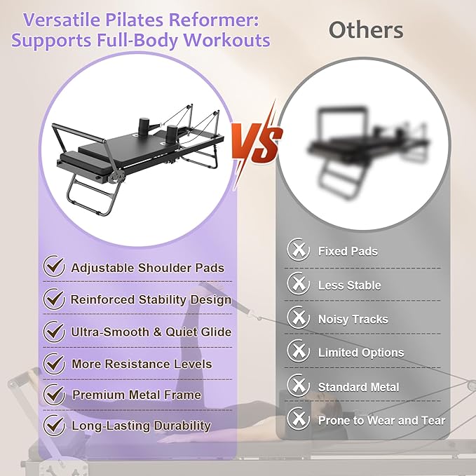 Pilates Reformer Machine, Foldable Reformer Pilates Machine & Equipment for Home Use Gym Workout, Suitable for Advanced and Beginners Users, Up to 400 lbs Weight Capacity, Black