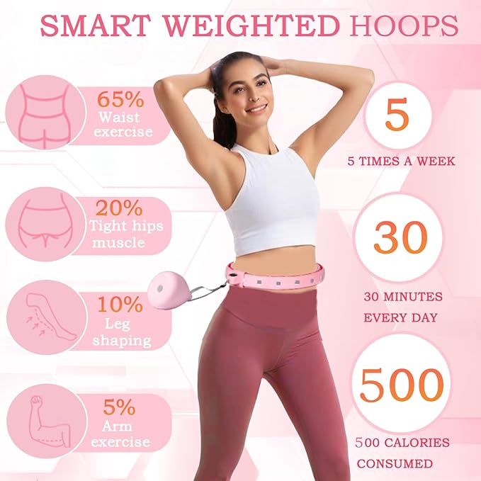 2025 New Silent Smart Weighted Fitness Circle, Weighted Circle for Adults Weight Loss,18 Detachable Links Waist 30"- 50", Exercise Circle for Women & Men