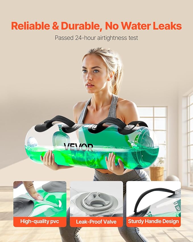 VEVOR Water Weights Aqua Bag, Large Aqua Bags for Workout, Adjustable Portable Stability Fitness & Full Body Exercise Equipment, for Strength Core and Balance Training, Home Gym Exercise, Clear