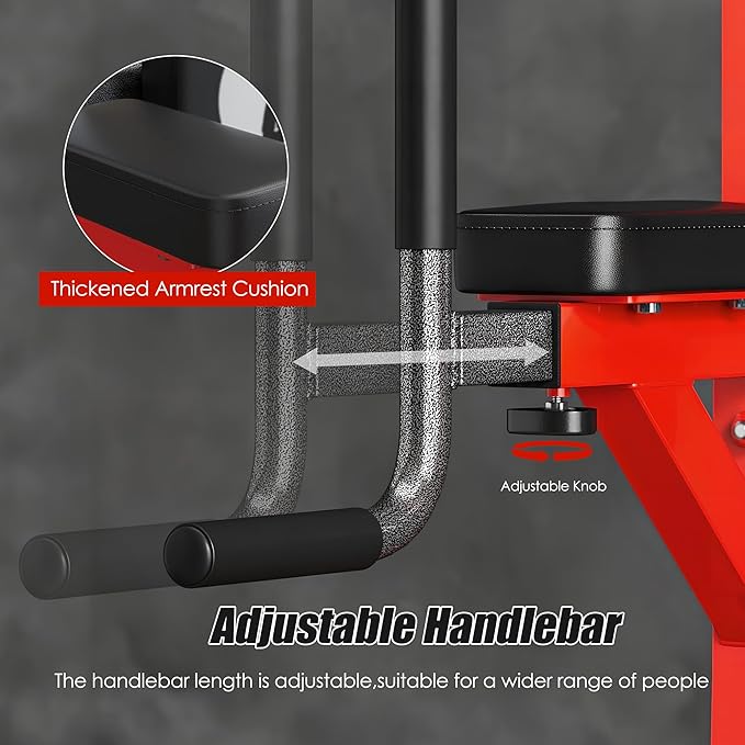soges Pull Up Bar Dip Station, Power Tower with A Backrest, Adjustable Height Pull Up Bar Stand, Multi-Function Home Gym Strength Training,Red