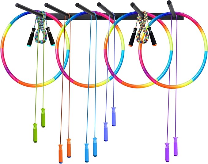 BiJun Wall Mount Jump Rope Rack Multi Use Hoop Rope Holder Organizer Fitness Equipment Storage Rack for Hoops, Foam Rollers Resistance Bands,Home/Gym Storage